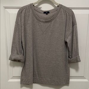 Gap Top Gray Brown Taupe Rolled Elbow Brown Crew Neck Medium